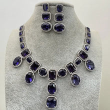 Purple Silver CZ Diamond necklace, American Diamond Necklace,Indian pakistani jewelry for wedding, gift for her, bridal jewelry