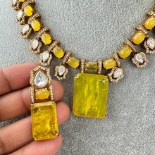 Yellow Doublet Victorian Moissanite polki Necklace,Sabyasachi Necklace, Statement Necklace, Semi Precious Necklace, Designer necklace