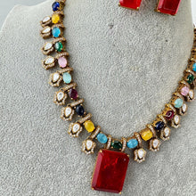 Navratan Doublet Victorian Moissanite polki Necklace,Sabyasachi Necklace, Statement Necklace, Semi Precious Necklace, Designer necklace