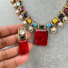 Navratan Doublet Victorian Moissanite polki Necklace,Sabyasachi Necklace, Statement Necklace, Semi Precious Necklace, Designer necklace