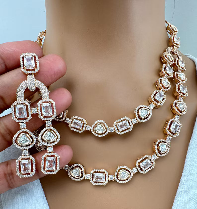 White Premium quality gold plated silver foiled Kundan necklace/Traditional/Ethnic/Kundan Jewelry/Kundan Choker/Indian Bridal/wedding