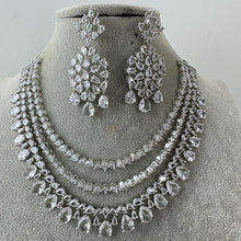 White CZ diamond Triple Layered bridal necklace, American Diamond wedding necklace, Cz jewelry, Indian, Pakistani,Punjabi wedding jewelry