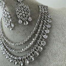 White CZ diamond Triple Layered bridal necklace, American Diamond wedding necklace, Cz jewelry, Indian, Pakistani,Punjabi wedding jewelry
