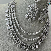 White CZ diamond Triple Layered bridal necklace, American Diamond wedding necklace, Cz jewelry, Indian, Pakistani,Punjabi wedding jewelry