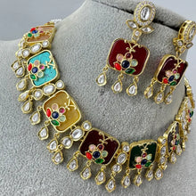 Navratan Fine Kundan Indian Necklace, Inlay work Wedding necklace, Fine kundan jewelry, Pakistani Jewelry, Indian Jewelry, Bridal Jewelry