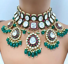 Bridal RubyGreen Bikaneri Kundan Gold Plated Necklace Set/Indian Pakistani Wedding/Gold fine kundan bridal jewelry/Indian Wedding Collection