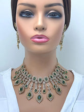 Green Victorian CZ American Diamond Necklace/CZ Stones Necklace/Elegant/Unique Jewelry/Indian/Pakistani/Bollywood/Indian Pakistani Wedding