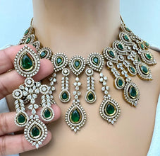 Green Victorian CZ American Diamond Necklace/CZ Stones Necklace/Elegant/Unique Jewelry/Indian/Pakistani/Bollywood/Indian Pakistani Wedding