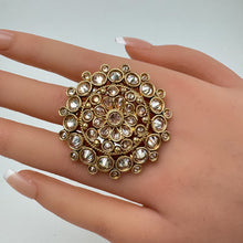Large Gold plated Polki Ring/Adjustable Ring/Indian Ring/ Pakistani/ Indian Jewelry/Bollywood Jewelry/Indian Wedding jewelry