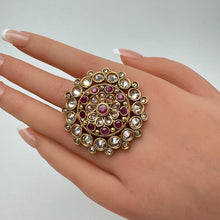 Large Gold plated Polki Ring/Adjustable Ring/Indian Ring/ Pakistani/ Indian Jewelry/Bollywood Jewelry/Indian Wedding jewelry