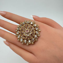 Large Gold plated Polki Ring/Adjustable Ring/Indian Ring/ Pakistani/ Indian Jewelry/Bollywood Jewelry/Indian Wedding jewelry