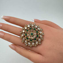 Large Gold plated Polki Ring/Adjustable Ring/Indian Ring/ Pakistani/ Indian Jewelry/Bollywood Jewelry/Indian Wedding jewelry