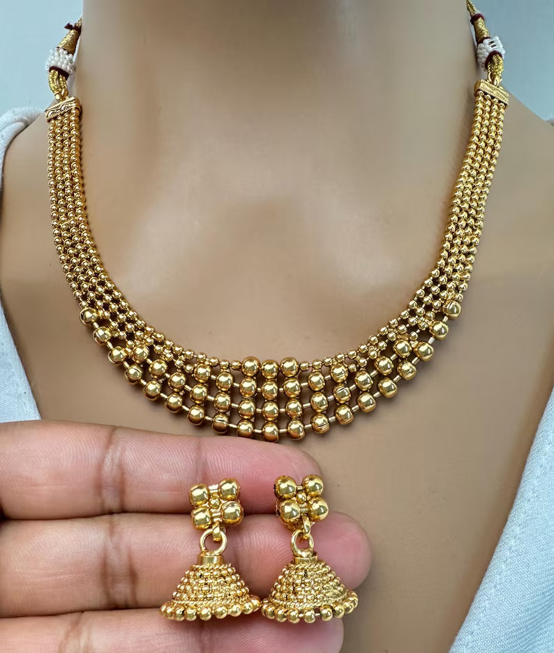 Antique Gold Necklace, South Indian Jewelry, Temple Jewelry, Delicate Necklace, Wedding necklace, Bridal necklace, Indian Gold Necklace