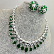 Emerald CZ diamond bridal necklace, American Diamond wedding necklace, Cz jewelry, Indian, Pakistani, Punjabi wedding jewelry