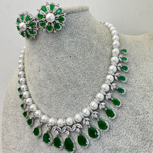 Emerald CZ diamond bridal necklace, American Diamond wedding necklace, Cz jewelry, Indian, Pakistani, Punjabi wedding jewelry