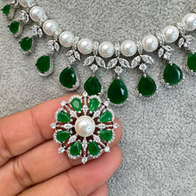 Emerald CZ diamond bridal necklace, American Diamond wedding necklace, Cz jewelry, Indian, Pakistani, Punjabi wedding jewelry