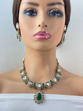 Green Kundan Necklace Set, uncut Kundan Necklace, Indian Pakistani jewelry for wedding, Bridesmaid jewelry, Indian Kundan necklace