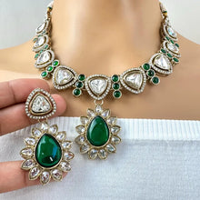 Green Kundan Necklace Set, uncut Kundan Necklace, Indian Pakistani jewelry for wedding, Bridesmaid jewelry, Indian Kundan necklace