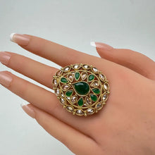 Large Gold plated Polki Ring/Adjustable Ring/Indian Ring/ Pakistani/ Indian Jewelry/Bollywood Jewelry/Indian Wedding jewelry