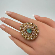 Large Gold plated Polki Ring/Adjustable Ring/Indian Ring/ Pakistani/ Indian Jewelry/Bollywood Jewelry/Indian Wedding jewelry