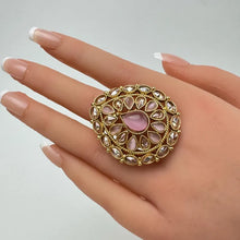 Large Gold plated Polki Ring/Adjustable Ring/Indian Ring/ Pakistani/ Indian Jewelry/Bollywood Jewelry/Indian Wedding jewelry