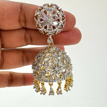 CZ Diamond 2-Tone gold Jhumka/CZ Indian Jhumka/Indian Jewelry/Pakistani Jewelry/Indian Earring/Indian wedding/Gift for her