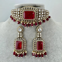 Ruby Red Doublet Moissanite Polki CZ Diamond Choker Necklace, Indian Jewelry,Sabyasachi Bridal Necklace,Designer Jewelry,Indian Wedding