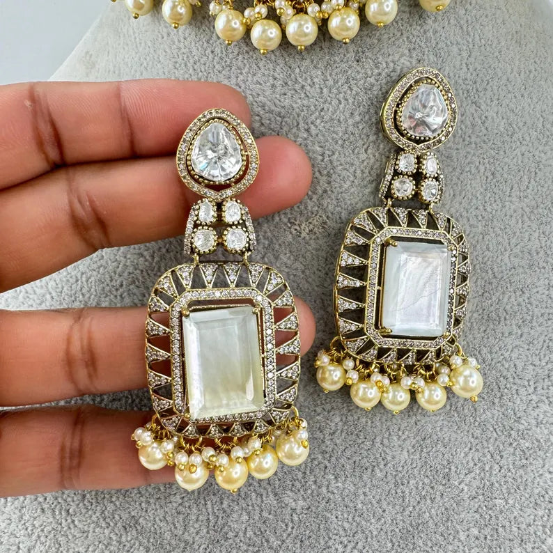 White MoP Moissanite Polki CZ Diamond Choker Necklace, Indian Jewelry,Sabyasachi Bridal Necklace,Designer Jewelry,Indian Wedding