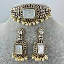 White MoP Moissanite Polki CZ Diamond Choker Necklace, Indian Jewelry,Sabyasachi Bridal Necklace,Designer Jewelry,Indian Wedding