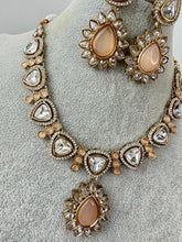 Peach Kundan Necklace Set, uncut Kundan Necklace, Indian Pakistani jewelry for wedding, Bridesmaid jewelry, Indian Kundan necklace
