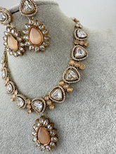 Peach Kundan Necklace Set, uncut Kundan Necklace, Indian Pakistani jewelry for wedding, Bridesmaid jewelry, Indian Kundan necklace