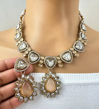 Peach Kundan Necklace Set, uncut Kundan Necklace, Indian Pakistani jewelry for wedding, Bridesmaid jewelry, Indian Kundan necklace