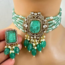 Mint Green Doublet Victorian Moissanite Polki CZ Diamond Choker/Kundan Necklace/Traditional /Pakistani/Punjabi/Indian Bridal/Indian wedding