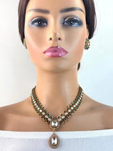 Green Victorian Moissanite Necklace, Semi-precious muti stones Pendant Necklace, Indian Bridal Jewelry, Bollywood Sabyasachi Necklace