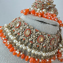 Orange Antique Shadow Stone Pearl Choker Necklace with earrings and tikka and Passa Bridal necklace Indian Pakistani Punjabi Wedding