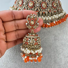 Orange Antique Shadow Stone Pearl Choker Necklace with earrings and tikka and Passa Bridal necklace Indian Pakistani Punjabi Wedding
