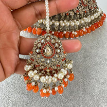 Orange Antique Shadow Stone Pearl Choker Necklace with earrings and tikka and Passa Bridal necklace Indian Pakistani Punjabi Wedding