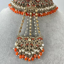 Orange Antique Shadow Stone Pearl Choker Necklace with earrings and tikka and Passa Bridal necklace Indian Pakistani Punjabi Wedding