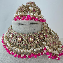 HotPink Rani Antique Shadow Stone Pearl Choker Necklace with earrings and tikka and Passa Bridal necklace Indian Pakistani Punjabi Wedding