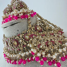 HotPink Rani Antique Shadow Stone Pearl Choker Necklace with earrings and tikka and Passa Bridal necklace Indian Pakistani Punjabi Wedding