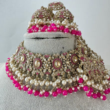 HotPink Rani Antique Shadow Stone Pearl Choker Necklace with earrings and tikka and Passa Bridal necklace Indian Pakistani Punjabi Wedding