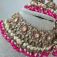 HotPink Rani Antique Shadow Stone Pearl Choker Necklace with earrings and tikka and Passa Bridal necklace Indian Pakistani Punjabi Wedding