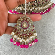 HotPink Rani Antique Shadow Stone Pearl Choker Necklace with earrings and tikka and Passa Bridal necklace Indian Pakistani Punjabi Wedding
