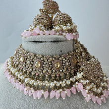 Baby Pink Antique Shadow Stone Pearl Choker Necklace with earrings and tikka and Passa Bridal necklace Indian Pakistani Punjabi Wedding
