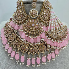 Pink Antique Shadow Stone Pearl Necklace with earrings and tikka and Passa Bridal necklace Indian Pakistani Punjabi Wedding Jewelry