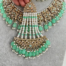 Mint Green Antique Shadow Stone Pearl Necklace with earrings and tikka and Passa Bridal necklace Indian Pakistani Punjabi Wedding Jewelry