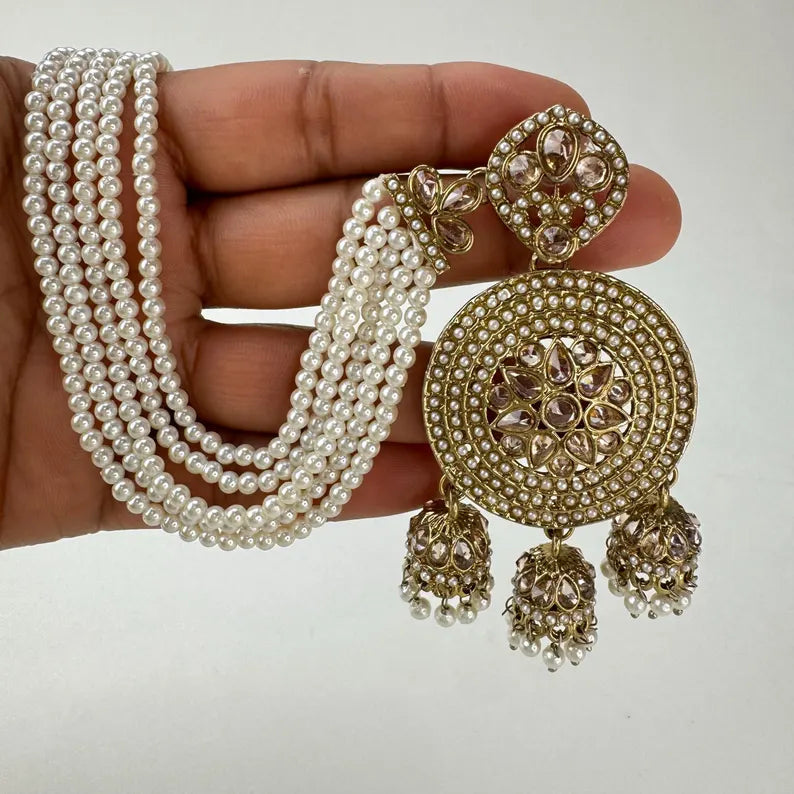 Bahubali Polki Pearl Earrings/Pearl earrings/Indian Jewelry/Pakistani/Punjabi/Indian/Statement earring/Bridal earrings/ wedding jewelry