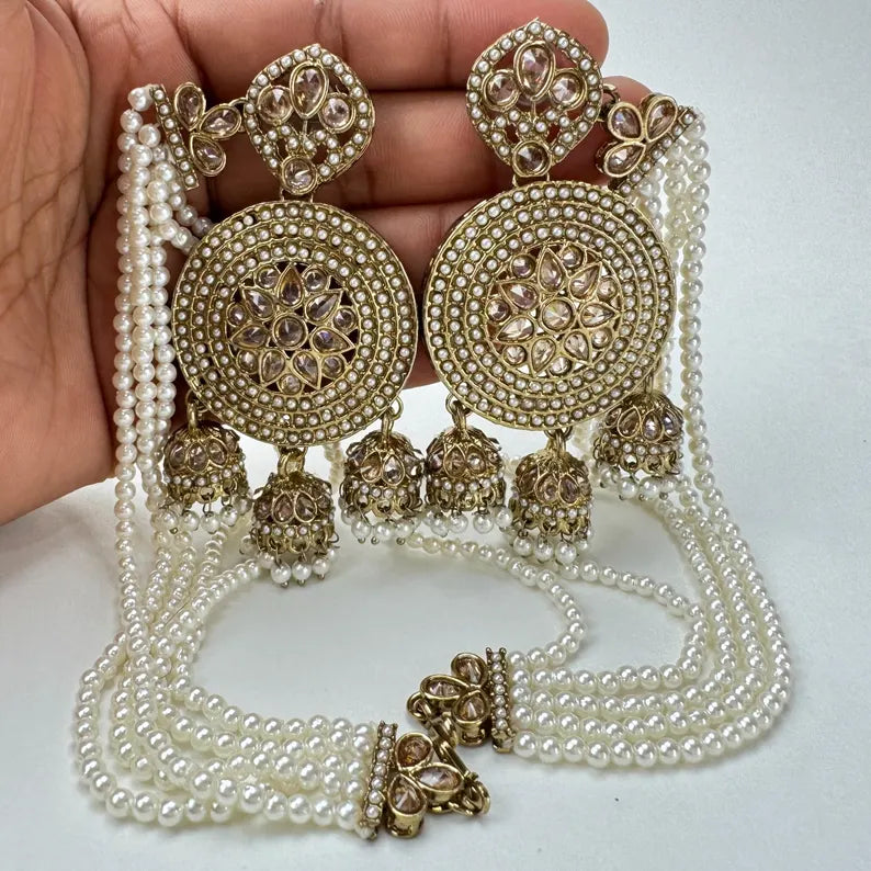 Bahubali Polki Pearl Earrings/Pearl earrings/Indian Jewelry/Pakistani/Punjabi/Indian/Statement earring/Bridal earrings/ wedding jewelry