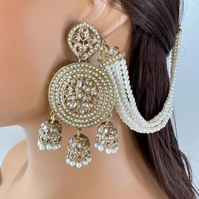 Bahubali Polki Pearl Earrings/Pearl earrings/Indian Jewelry/Pakistani/Punjabi/Indian/Statement earring/Bridal earrings/ wedding jewelry