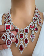 Ruby CZ diamond necklace, American Diamond wedding necklace, Cz jewelry, Indian, Pakistani, Punjabi wedding jewelry, Bridal necklace